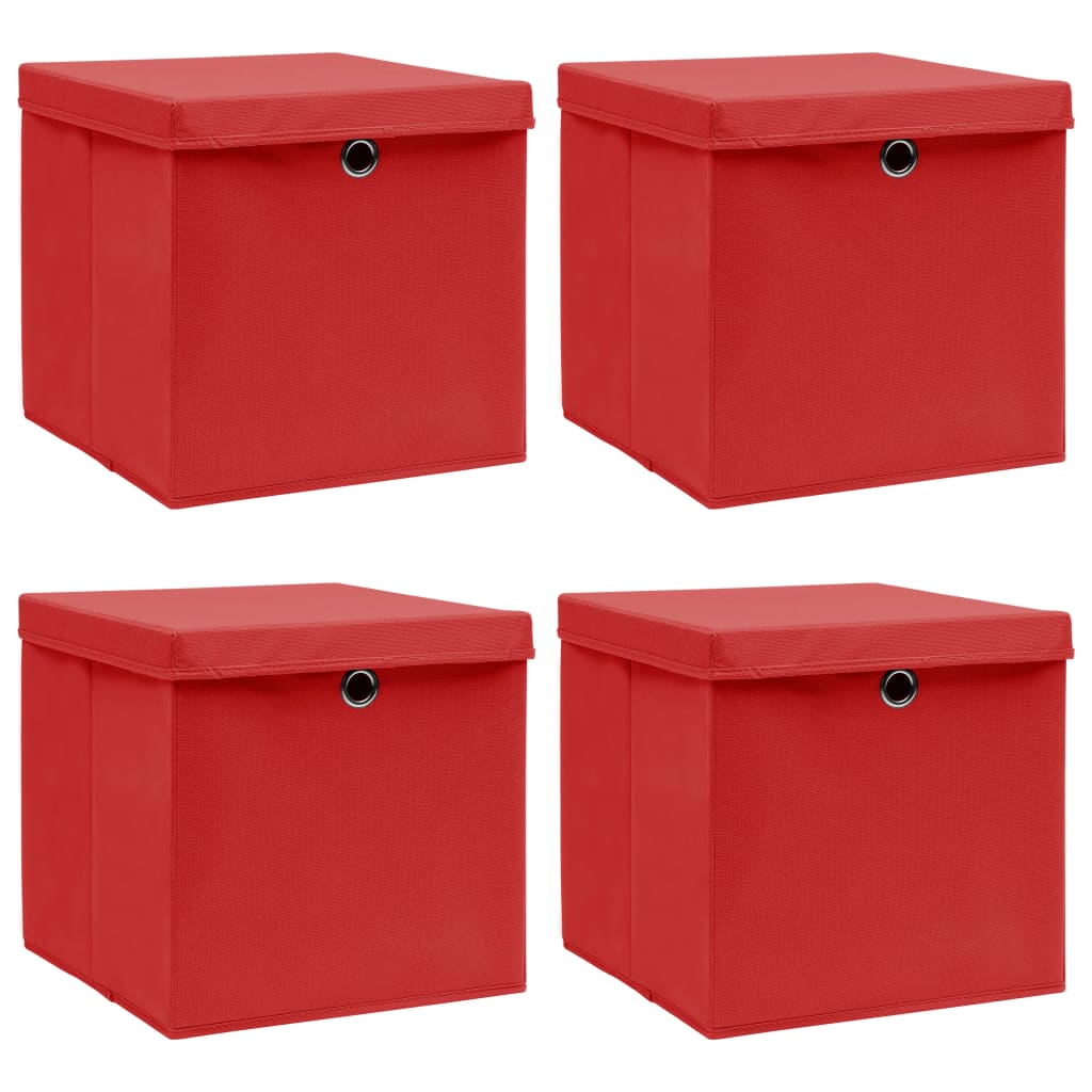 Vidaxl Storage boxes with lid 4 pcs 32x32x32 cm Fabric red