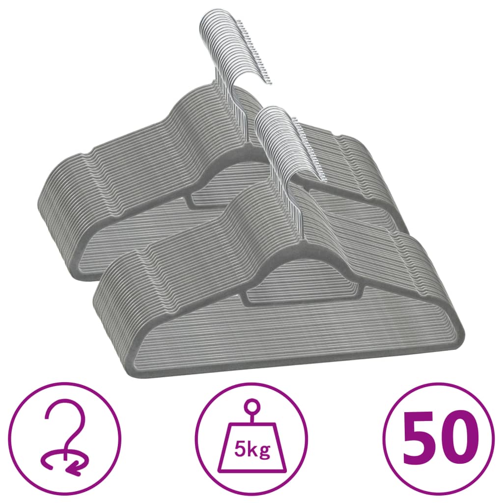 Vidaxl 50-dílná oděv věšák sada protiskluzový sametový šedá