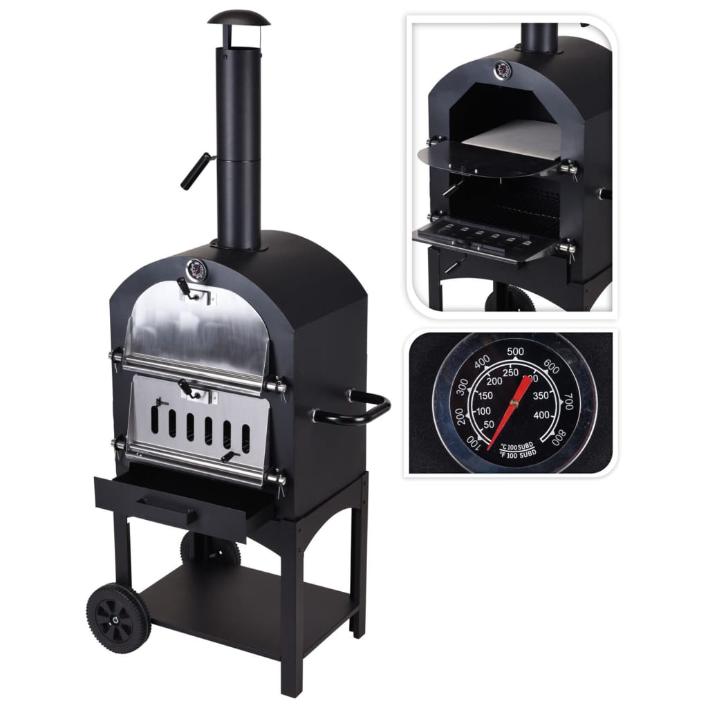 Progarden 2-in-1 barbecue pizza oven 68 x 48 x 156 cm stainless steel black