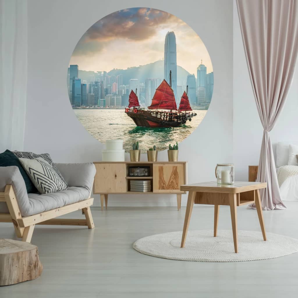 Wallart Wallart Wallaw Circle Skyline s nezdravou lodí 190 cm
