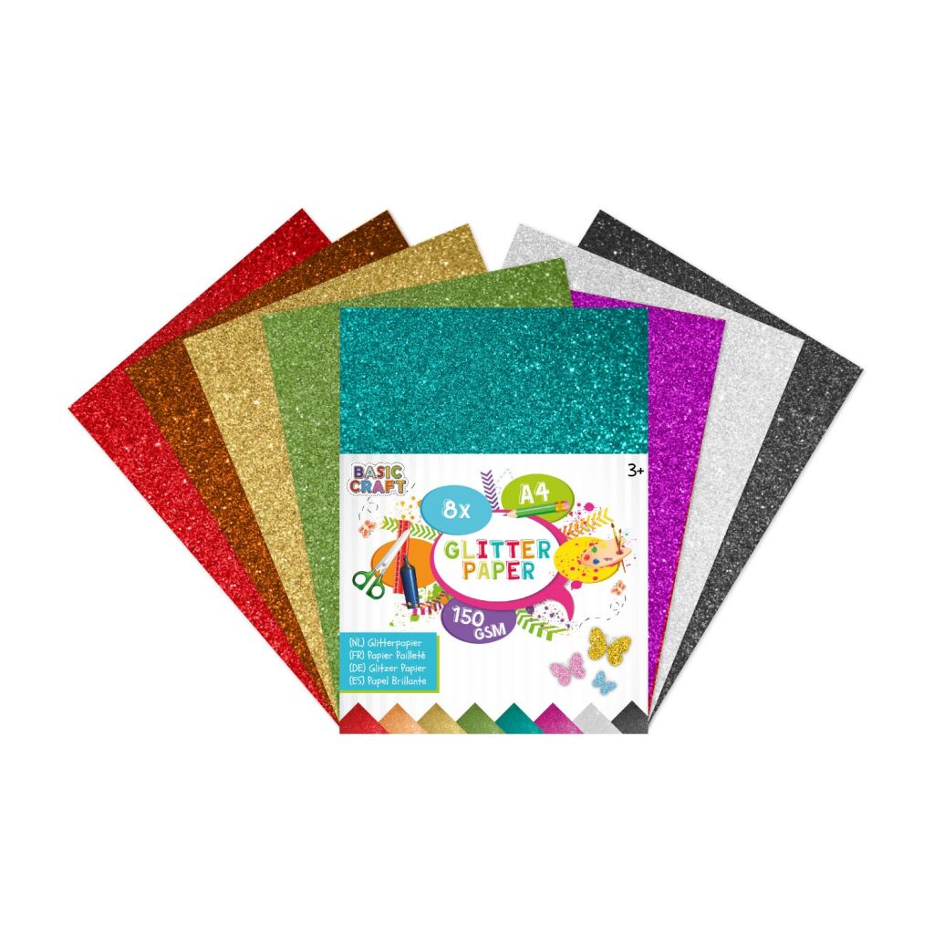 Basic Craft A4 Glitterpapier 150 Gramm 8 Stücke