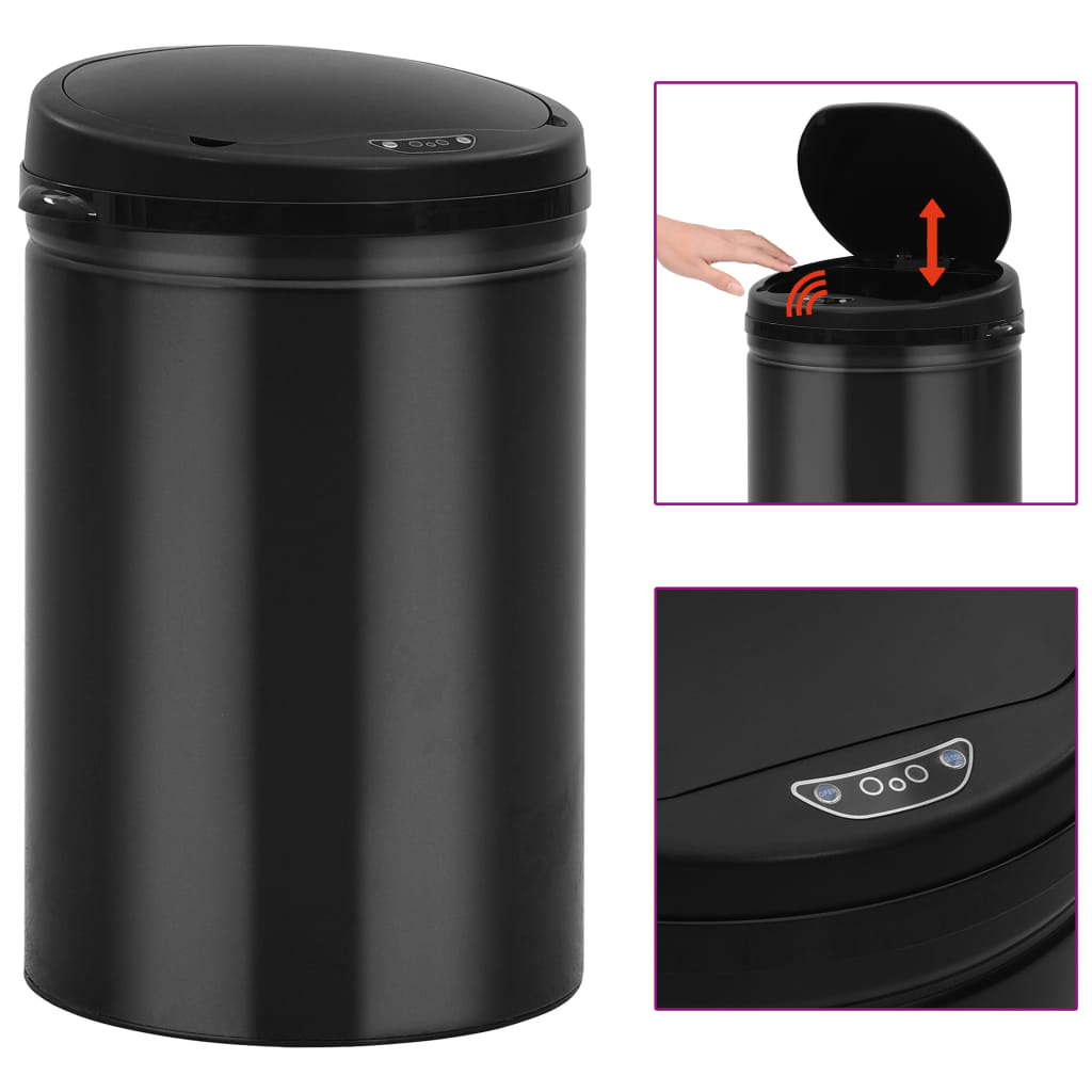 Vidaxl -Müll mit automatischem Sensor 30 l Kohlenstoffstahl schwarz