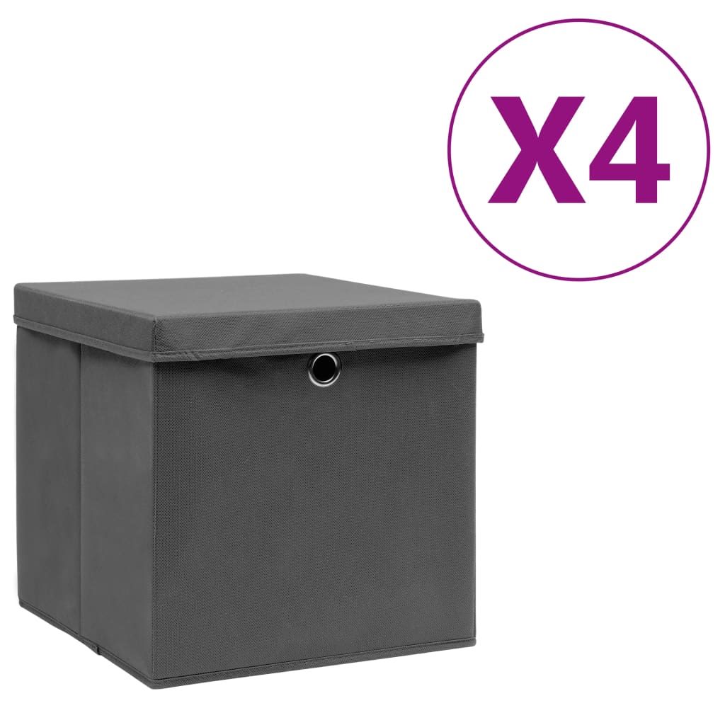 Vidaxl storage boxes with lid 4 pcs 28x28x28 cm black