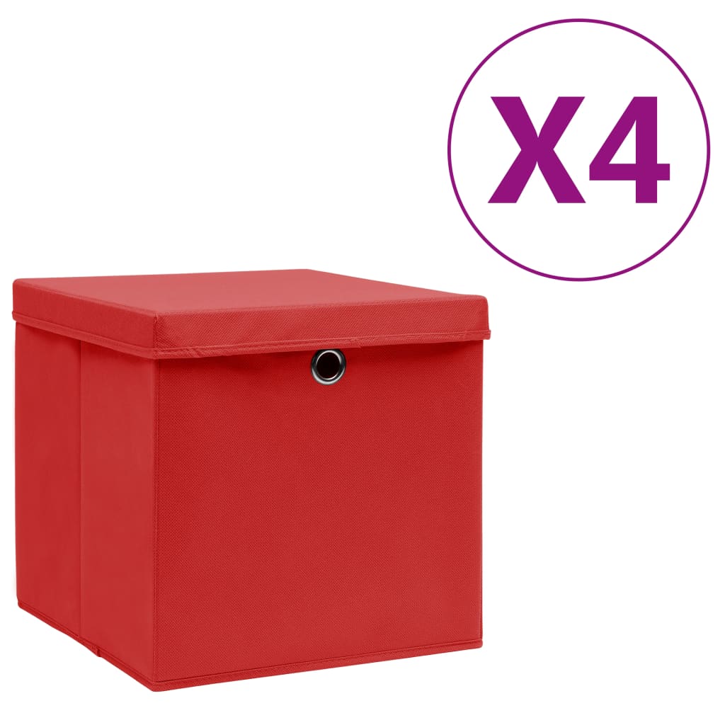 Vidaxl storage boxes with lid 4 pcs 28x28x28 cm red