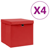 Vidaxl storage boxes with lid 4 pcs 28x28x28 cm red