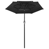 Vidaxl Parasol 3-vrstva s hliníkovým pólem 2 m černá