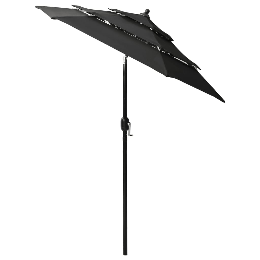 Vidaxl Parasol 3-vrstva s hliníkovým pólem 2 m černá