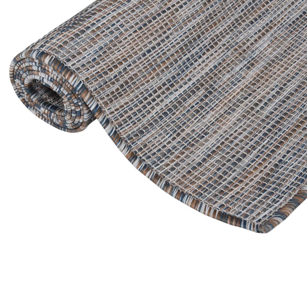 Vidaxl zunanja preproga ploščata tkana 80x250 cm rjava in modra
