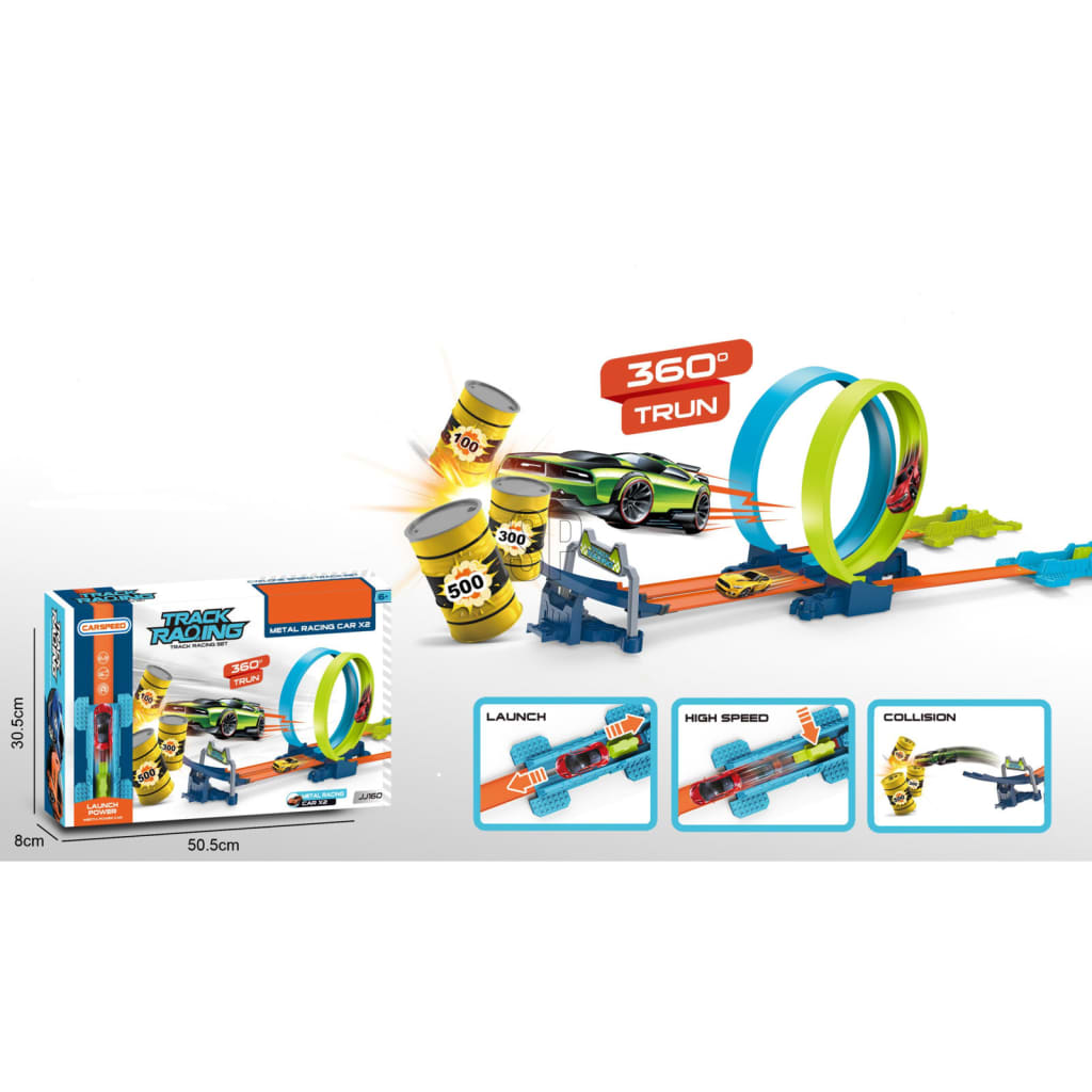 Ausschreiwung Spillsaache Auto Racaraan Looping Play Set mat 2 Autoen