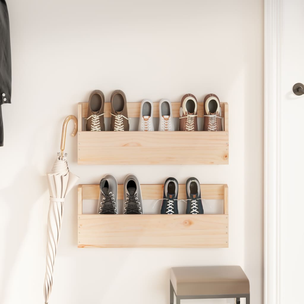 Vidaxl wall shoes racks 2 st 59x9x23 cm solid pine