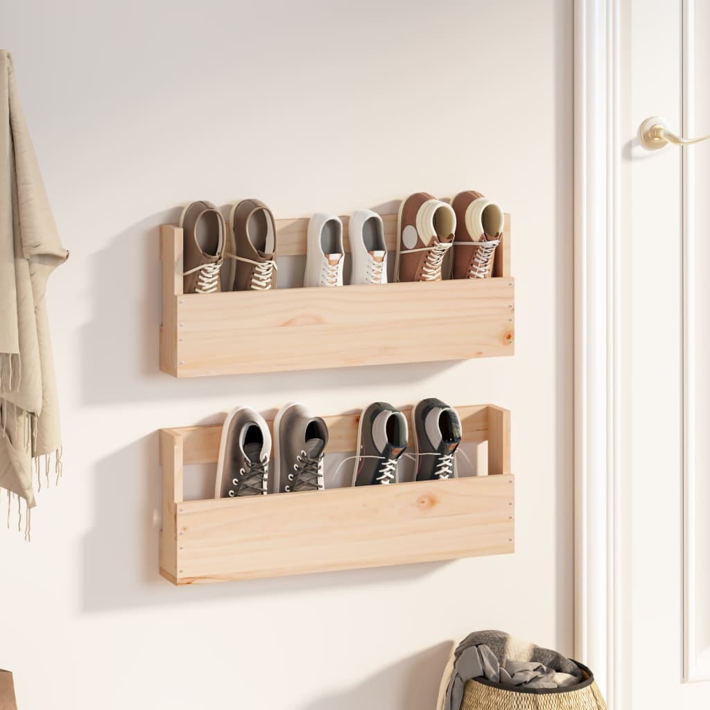 Vidaxl wall shoes racks 2 st 59x9x23 cm solid pine