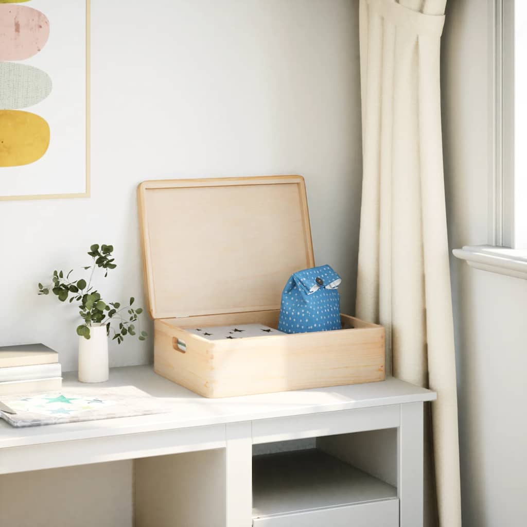 Vidaxl wooden box with lid handles 40x30x13cm solid pine
