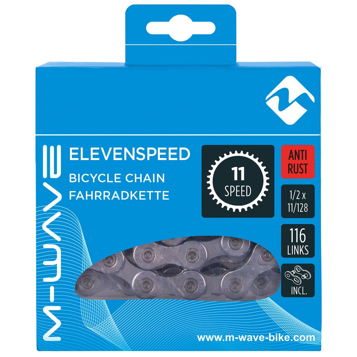 M-bølge (KMC) halskæde 11-trins 11 128 116 Schakels Anti Rust in Box