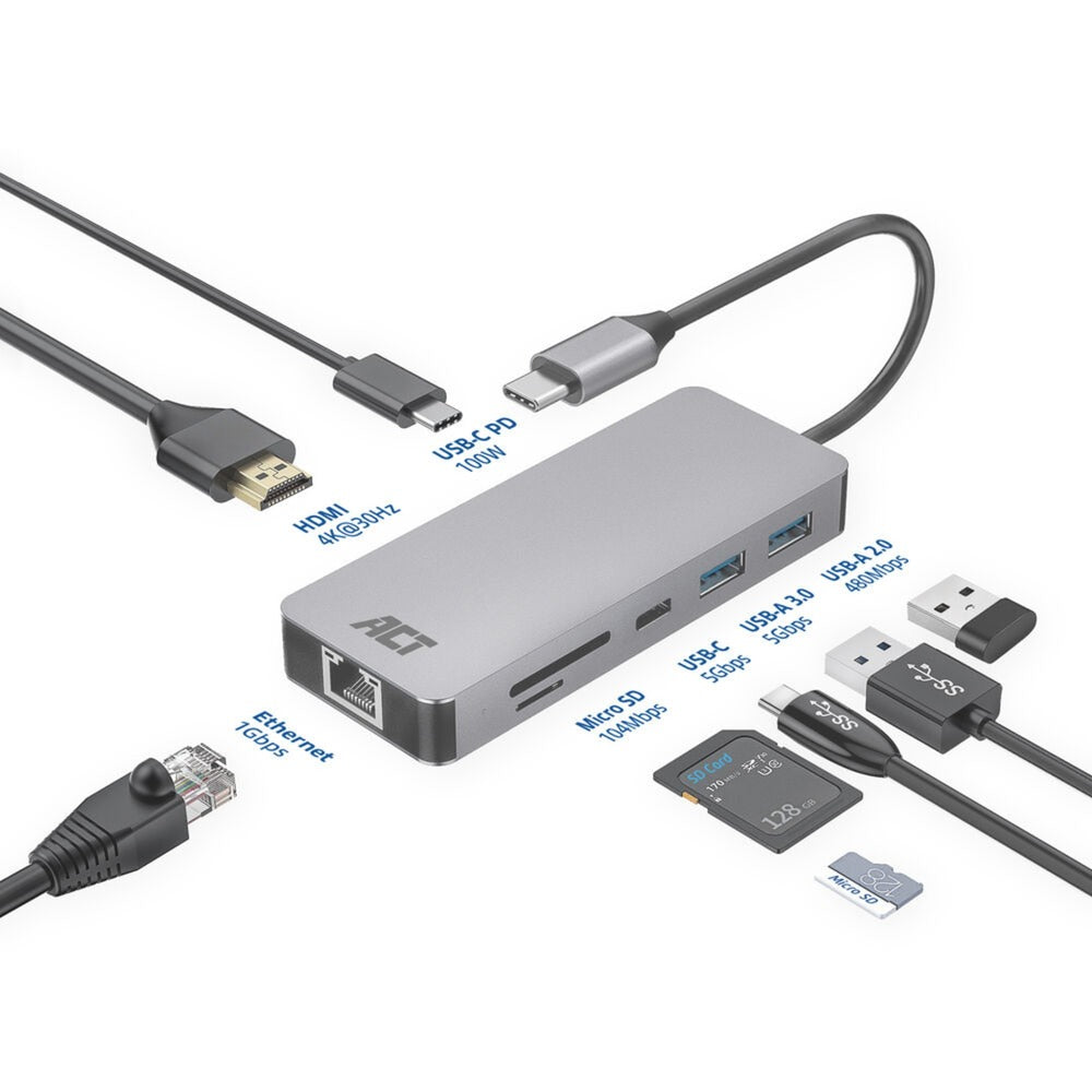 Act Connectivity USB-C 4K Docking Station for 1 HDMI Monitor, Ethe