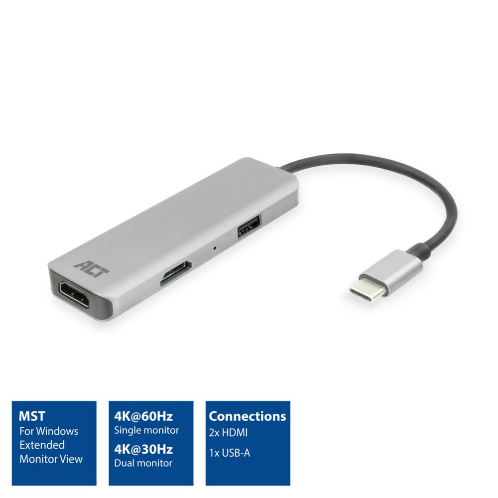 Act Connectivity USB-C 4K Multiport adapter for 2 HDMI screens, u