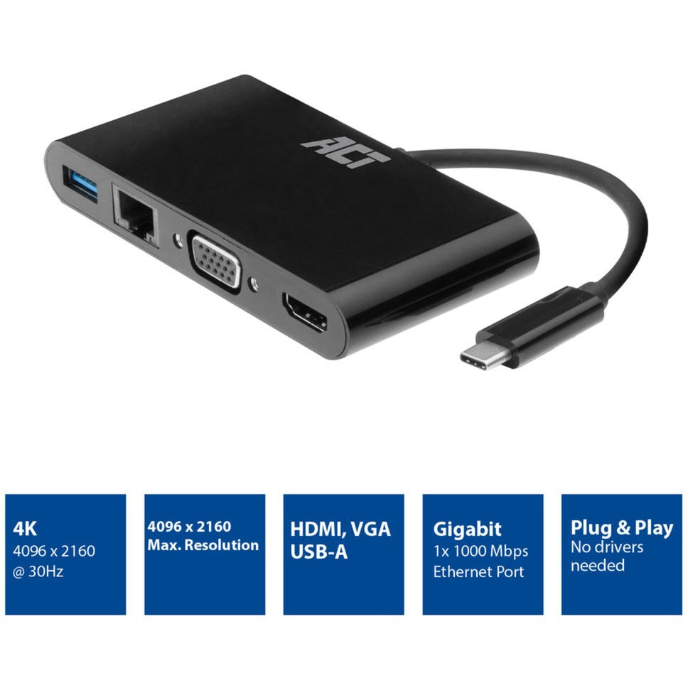 ACT-Konnektivität USB-C zu HDMI oder VGA Multiport Adapter 4K mit ET