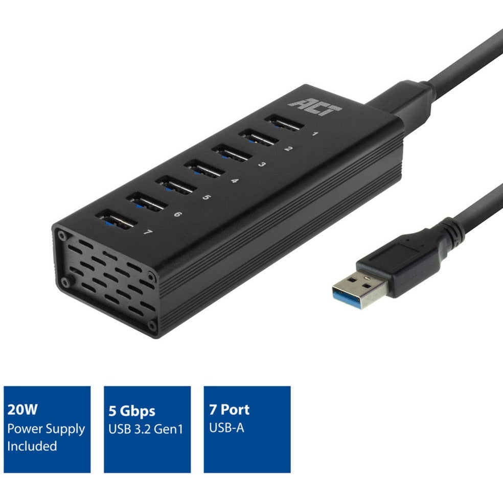 Act Connectivity USB Hub 7 Port with Stroomadapter