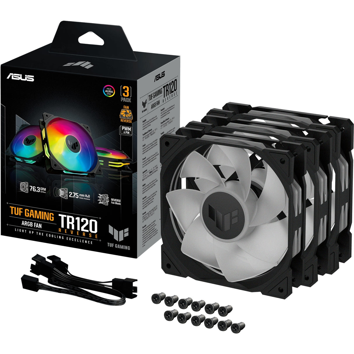 Asus tuf Gaming Tr120 Argb Reverse Fan Pack, 3 kose