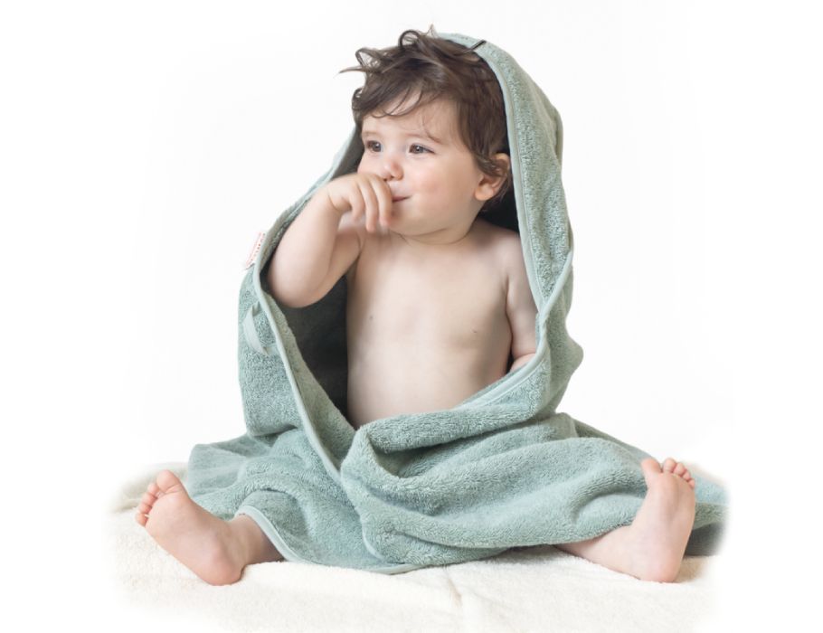 Asciugamano per bambini in tela con cappuccio - verde minerale
