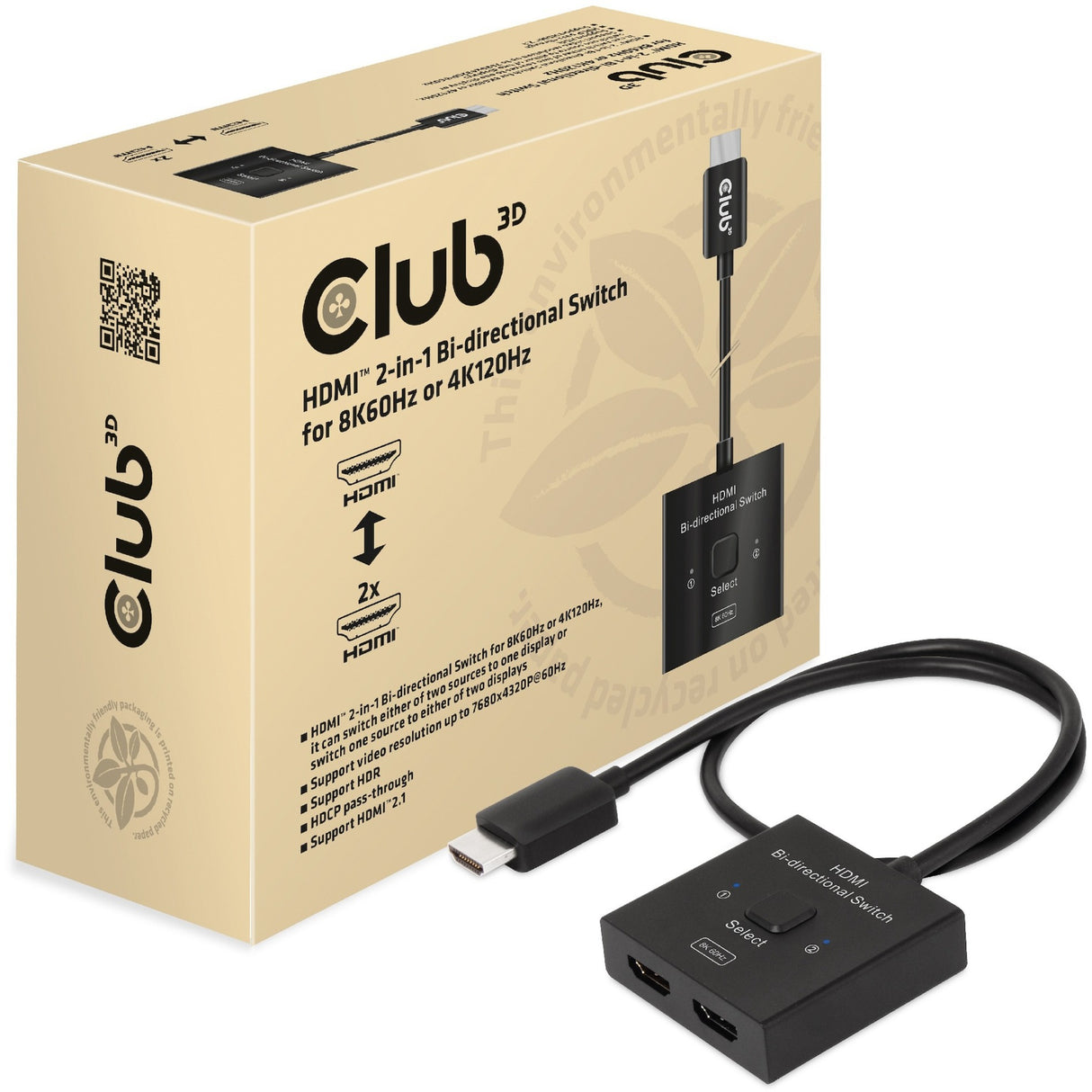 Club 3D HDMI switch 2-in-1 bi-directional for 8K60Hz or 4K