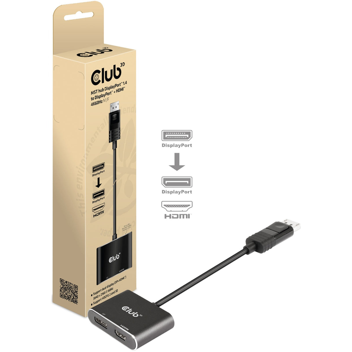Club 3D MST Hub DisplayPort 1.4 a DisplayPort + HDMI 4K60