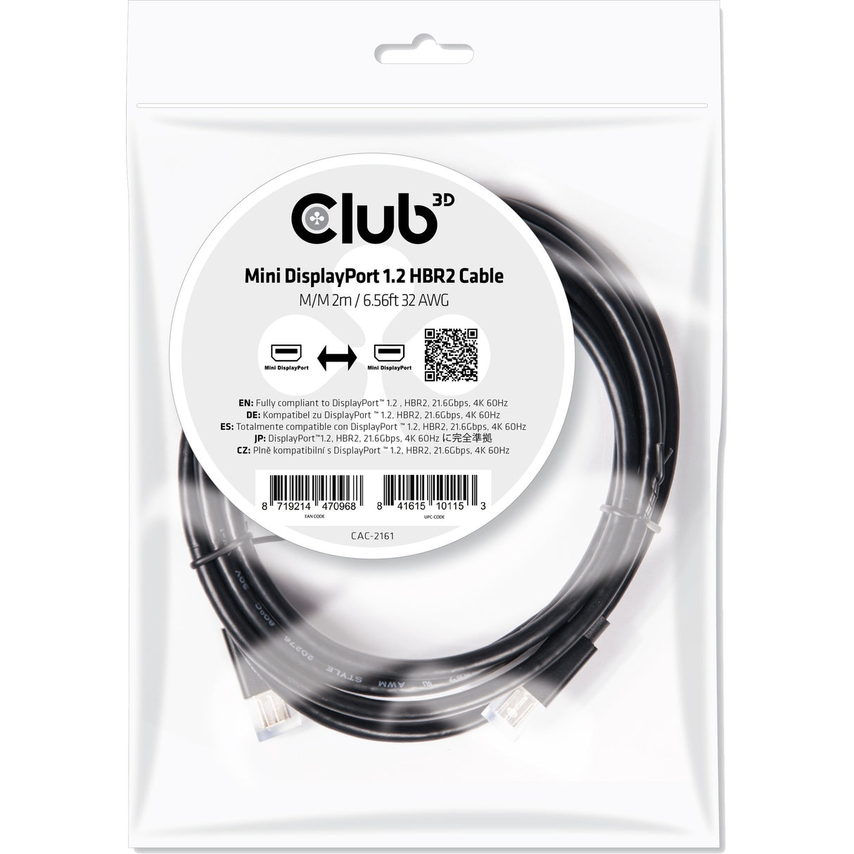 Club 3d Club 3D Mini DisplayPort 1,2 HBR2 Kabel männlich-männlich