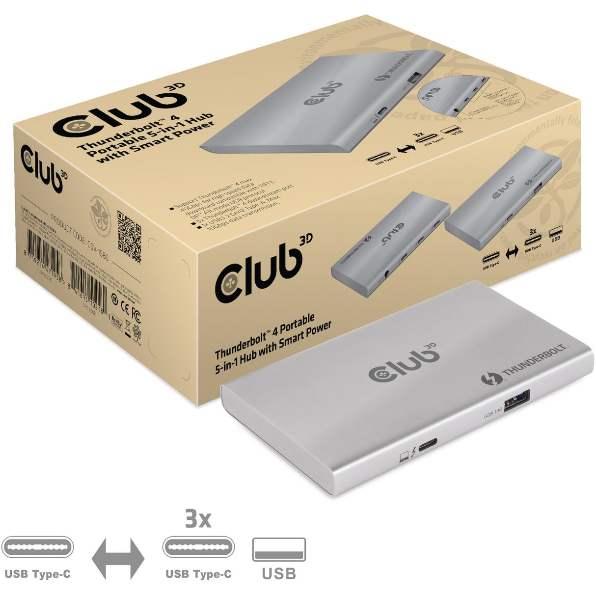Club 3d Thunderbolt 4 tragbarer 5-in-1-Hub mit intelligenter Leistung