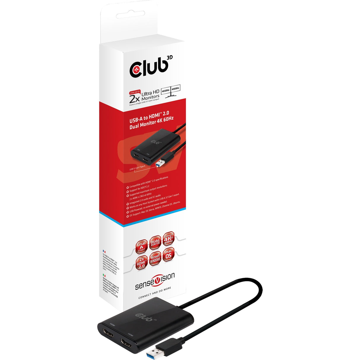 Club 3D USB 3.2 Gen1 Typ A till HDMI Dual Monitor 4K 60Hz