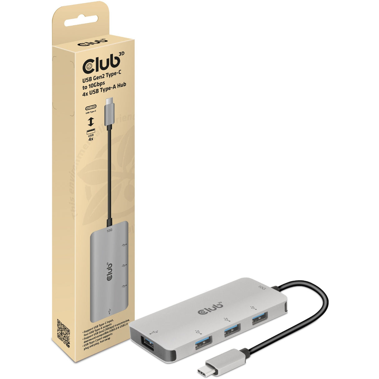 Club 3D USB Gen2 Typ-C bis 10 Gbit / s 4x USB Typ-A Hub