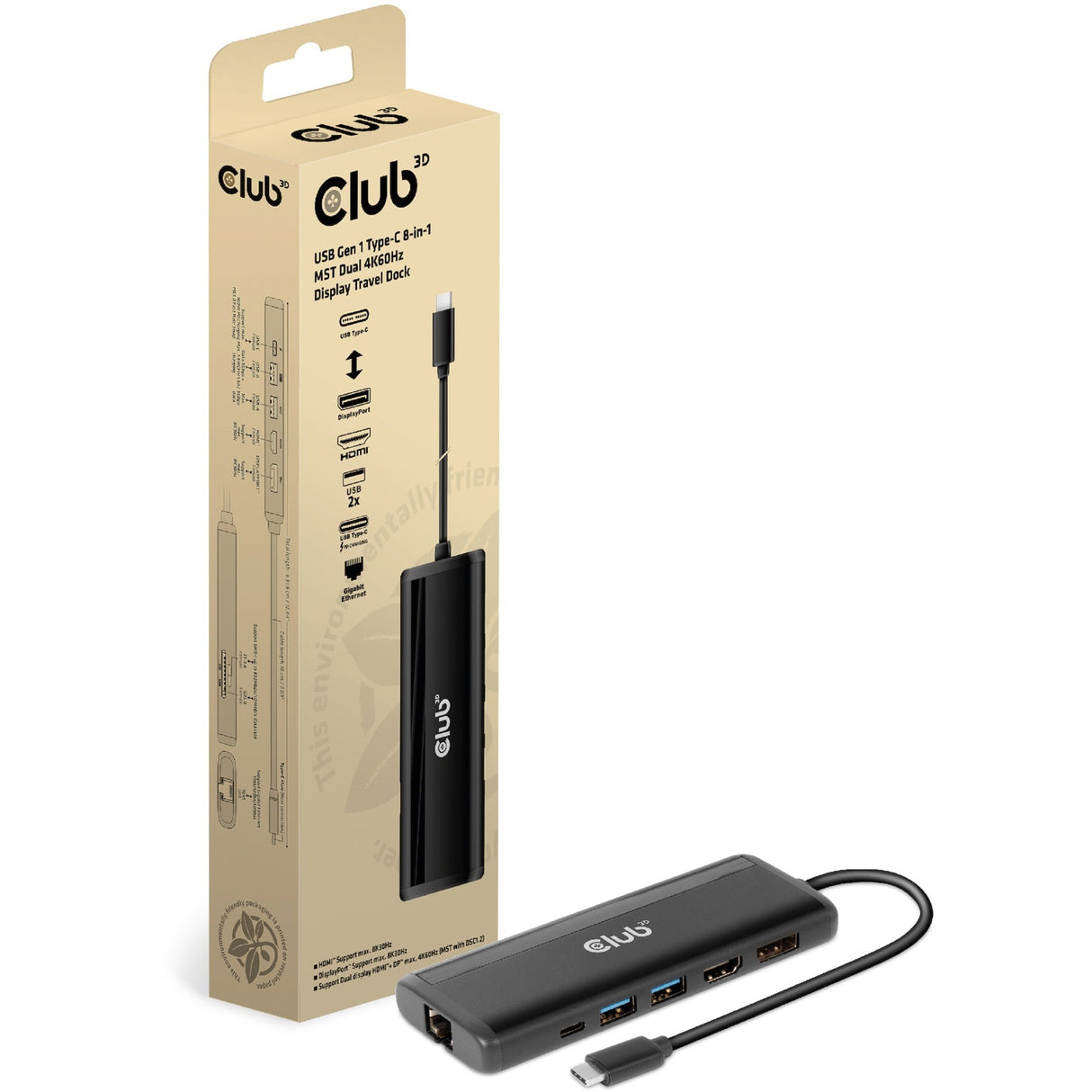 Club 3D USB Gen 1 Typ-C 8-in-1 MST Dual 4K60Hz Display TR