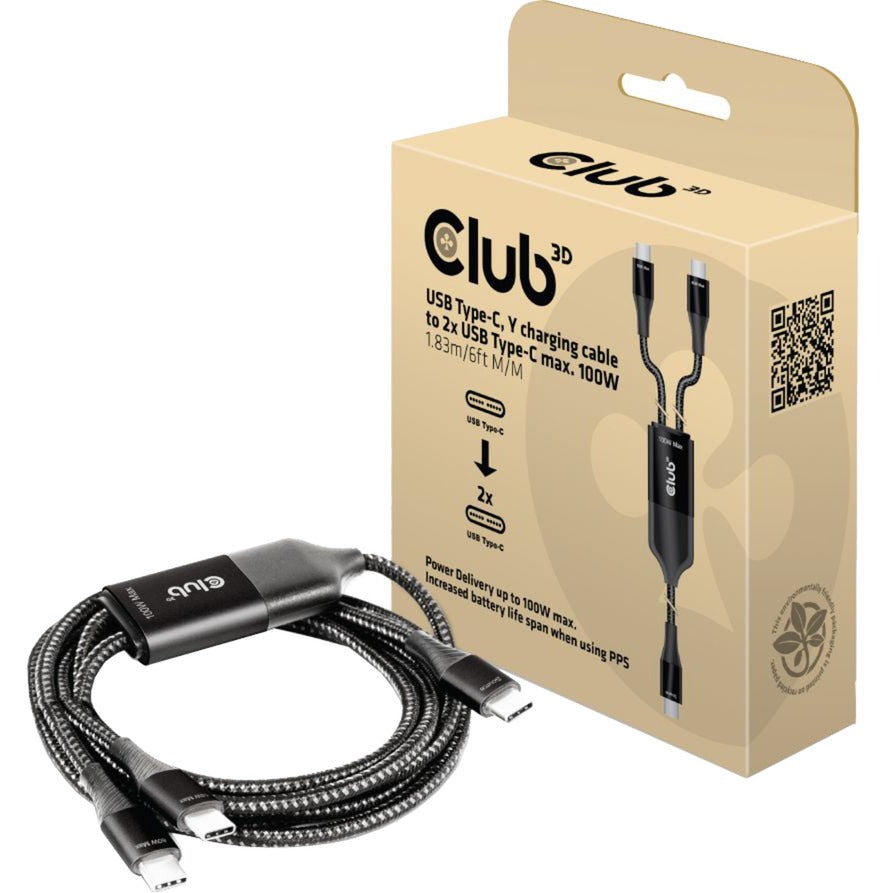 Club 3D USB Typ-C, Y Lading Kabel op 2x USB Typ-C