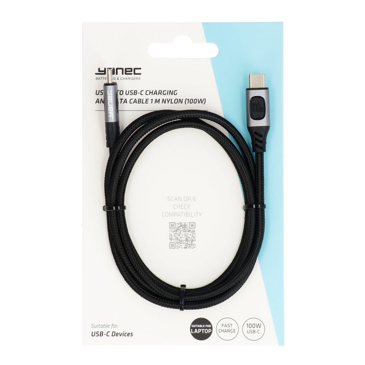YANEC USB-C do ładowania USB-C i kabla danych 1M nylon (100 W)