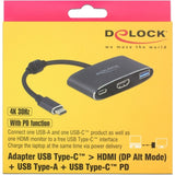 Delock USB-C hann> HDMI Kvinne + USB-A + USB-C PD