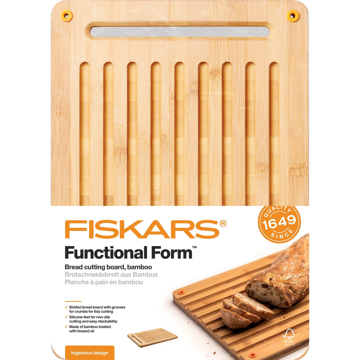 Fiskars funktionelle Form Bambus Brot Schneidebrett