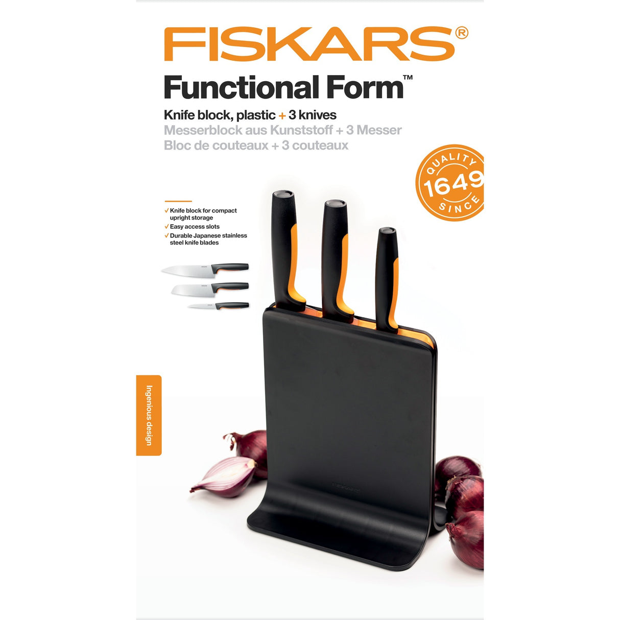 Fiskars funktionelle Form aus Kunststoffmesserblock mit 3 Messern