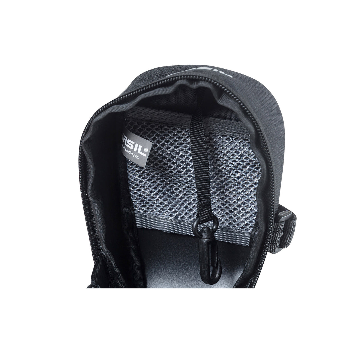 Basil Mada Saddle Bag - kompaktní, černá, 1L, suchý zip, příslušenství