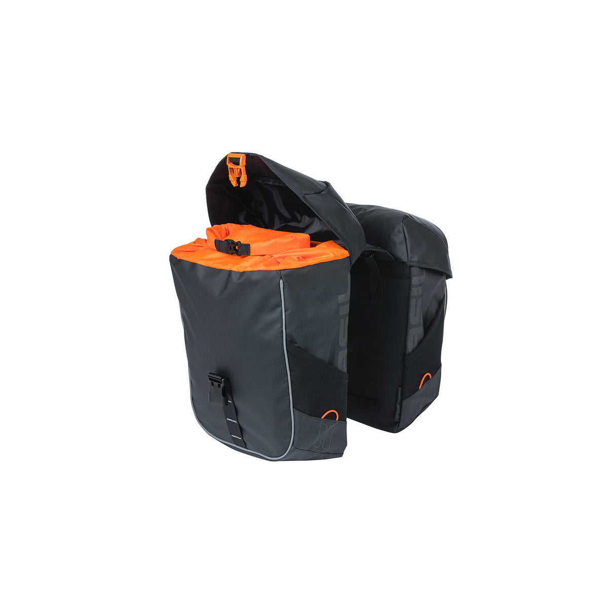 Basil Miles Tarpaulin - Dobbelt cykelpose, vandtæt, 34L, sort orange