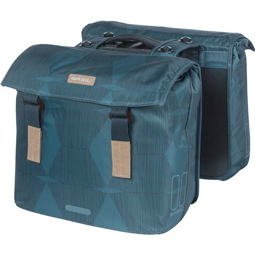 Basilikum -Eleganz Doppelfahrradbeutel - Recycelte PET -Polyester - Wasserrückgangverschluss - Mikes System - Nachlassblau