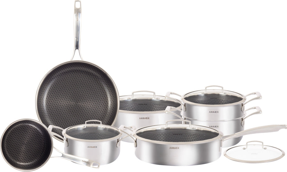 Arbaer 12-piece pan set Induction with honeycomb anti-stick coating