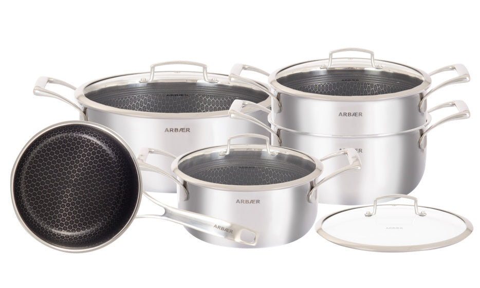 Arbaer 9-piece pan set Induction with honeycomb anti-stick coating