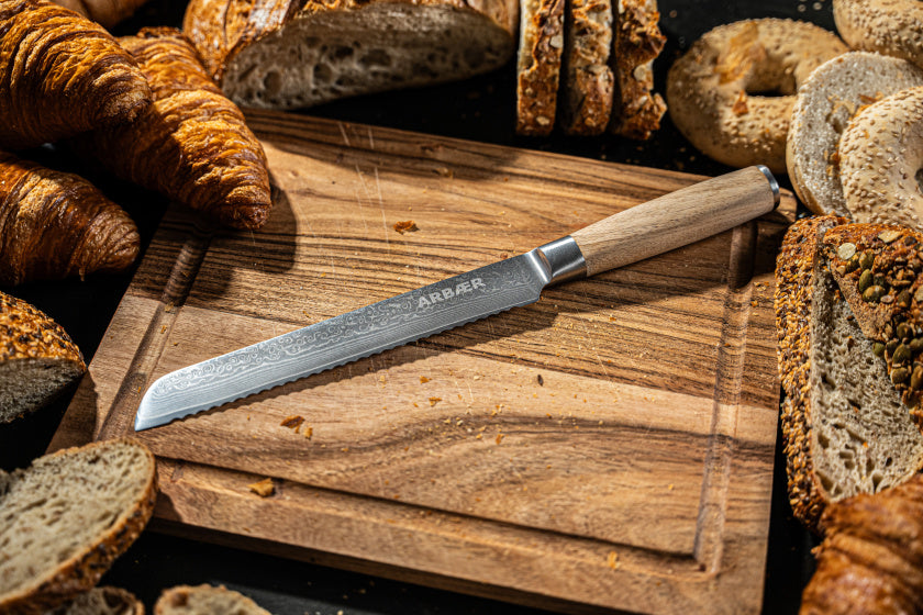 Arbaer-Messer-Set mit magnetischem Block 6-teiliger Damaskus Stahl Olivenholzgriffe