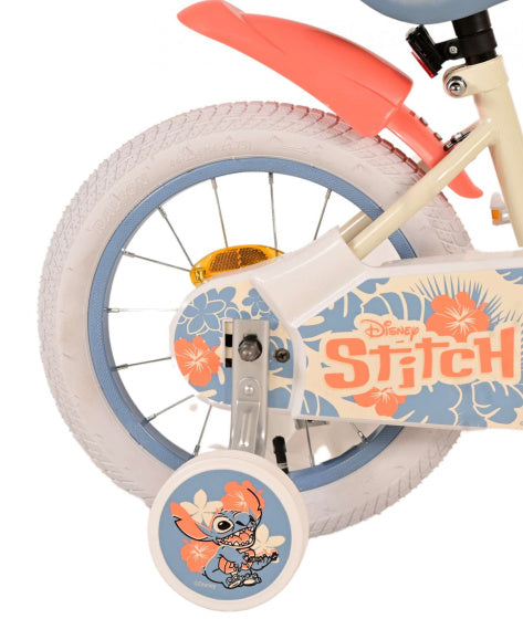 Disney Stitch Rower dziecięcy - dziewczyny - 14 -calowy - kremowy koralowy błękit