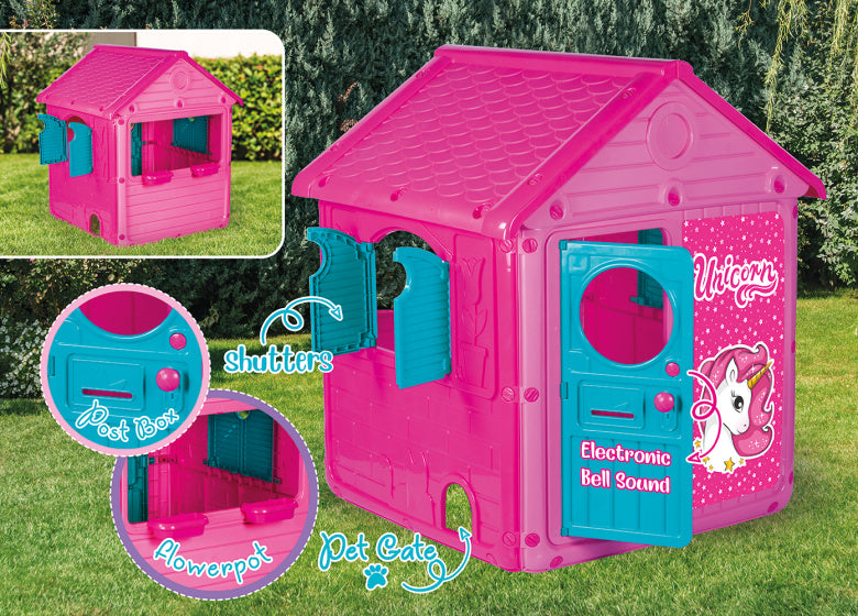 Dolu My 1. Unicorn House Playhouse med dørklokke lyserød blå