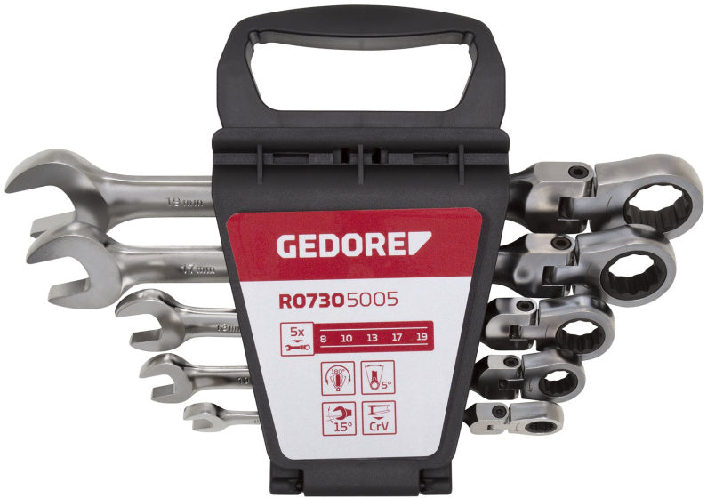 Gedore Red Ringratel-Steek keys set with knee joint SW 8-19 mm 5-piece
