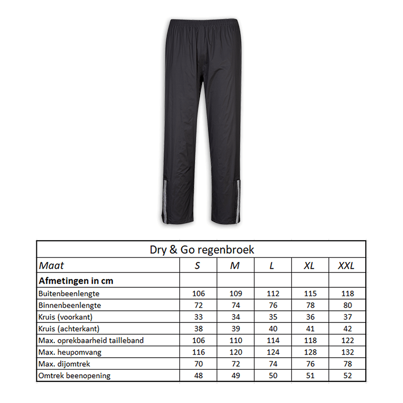 Rain pants dry go size XL