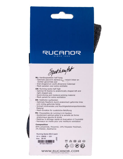 Rucanor Running Socken lang 2-Pack Schwarz Größe 43-46