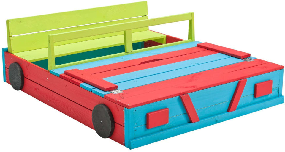 Swinging Sandbox Auto 120 x 100 x 20 cm Holz blo gréng rout