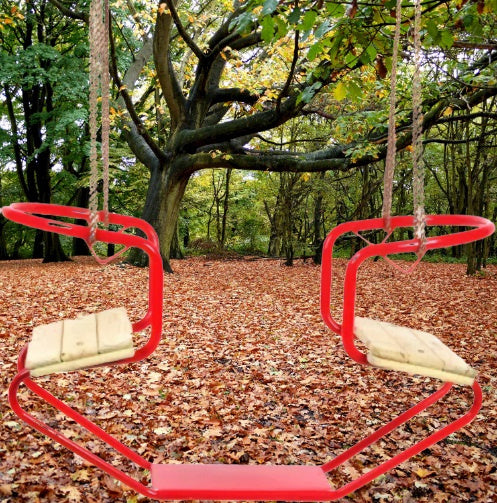 Swinging duo Swing 92 x 44 x 53 cm ocelový dřevo červená přírodní