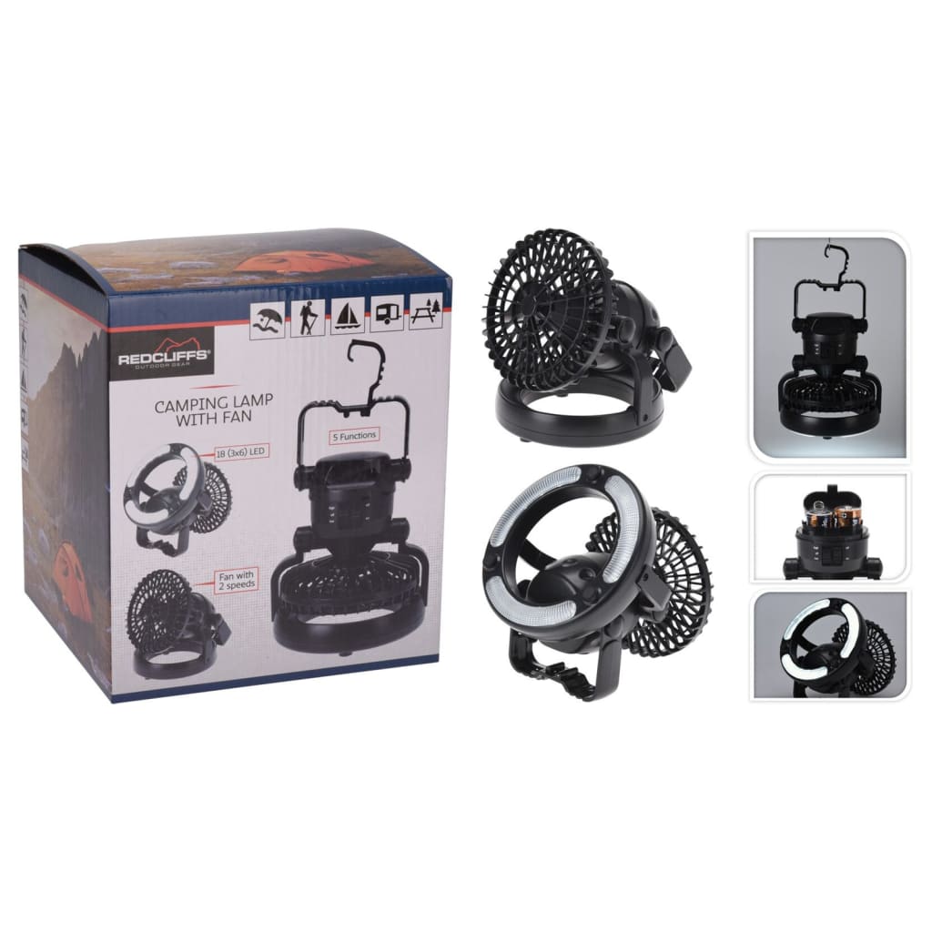 Redcliffs Camping Lampa 18 diod LED z wentylatorem czarnym