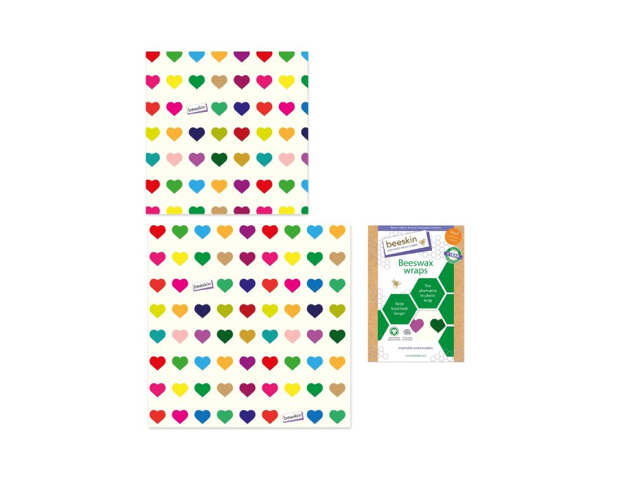 Beeskin Bijenwas cloths Set Medium and Large Colorful Hearts